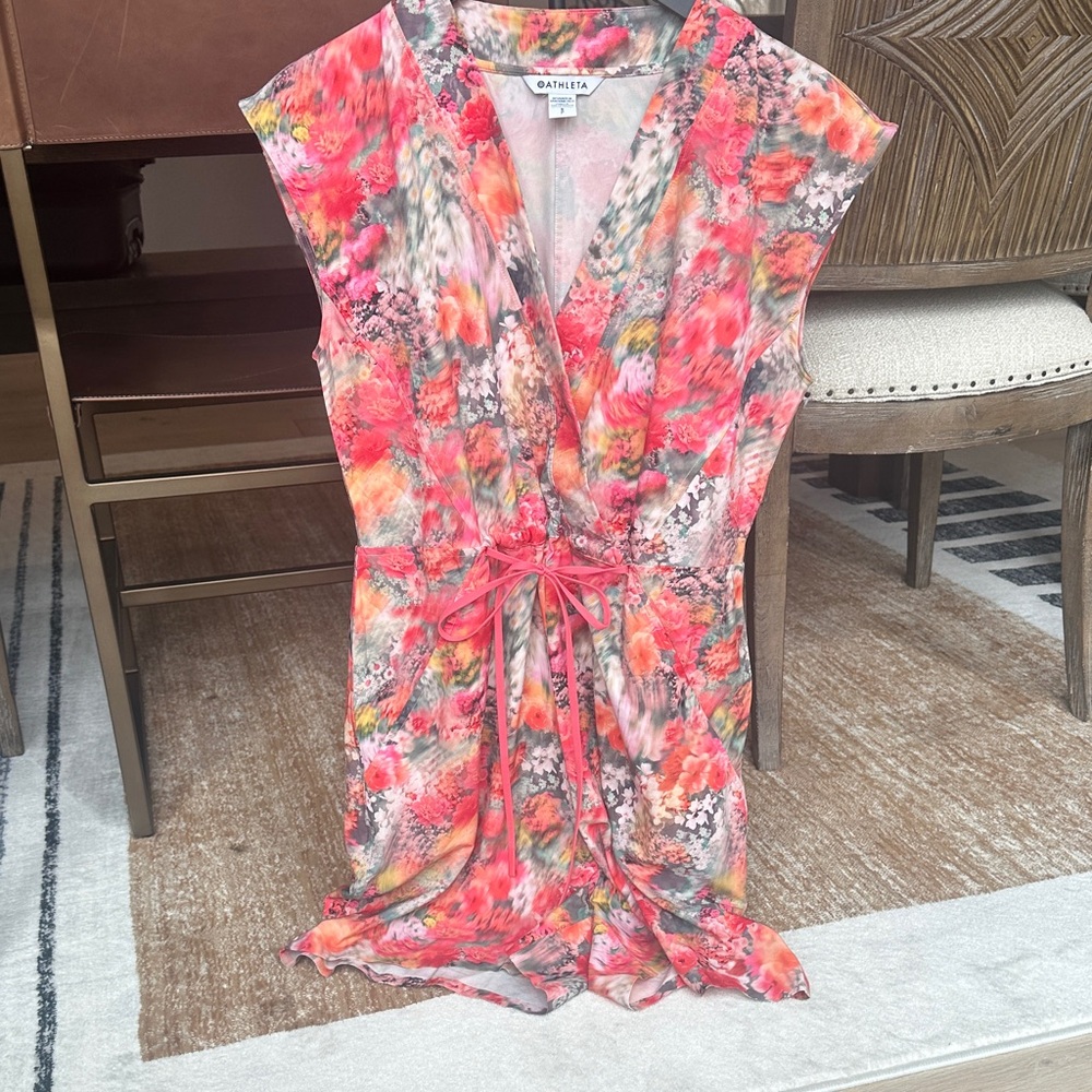 Athleta Coral Pink Floral Tie-Waist Romper - Picture 2 of 4